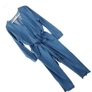 OLD NAVY! BLUE CHAMBRAY LIGHTWEIGHT, BELTED TIE WAIST JUMPSUIT, ONESIE! SZ XL
